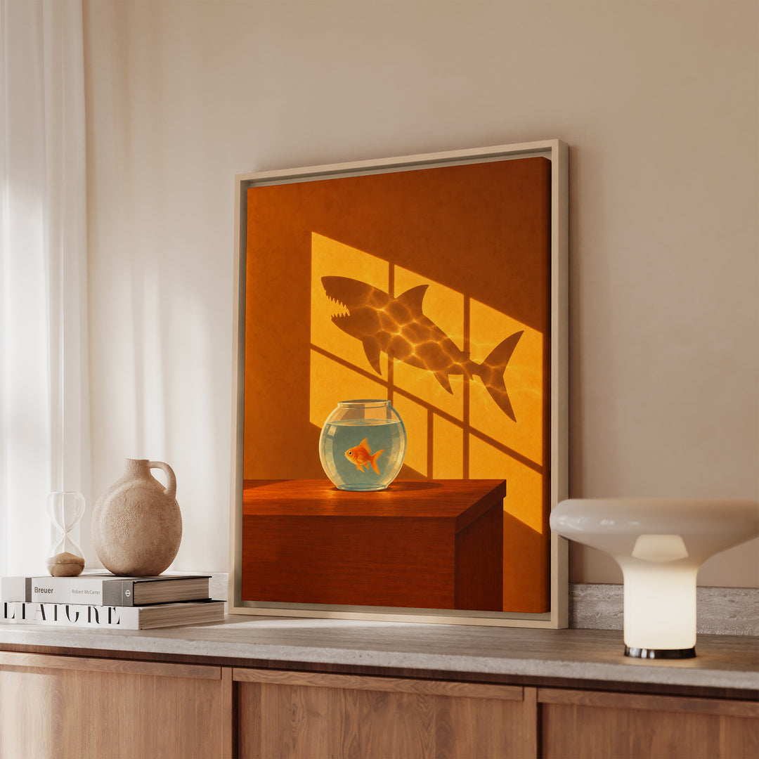 Big Ideas – Funny Office Wall Art with a Goldfish Casting Shadows – Framed Canvas Wall Art