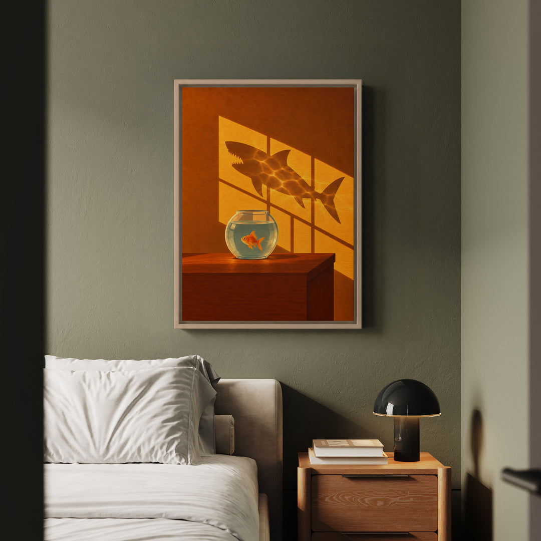Big Ideas – Funny Office Wall Art with a Goldfish Casting Shadows – Framed Canvas Wall Art