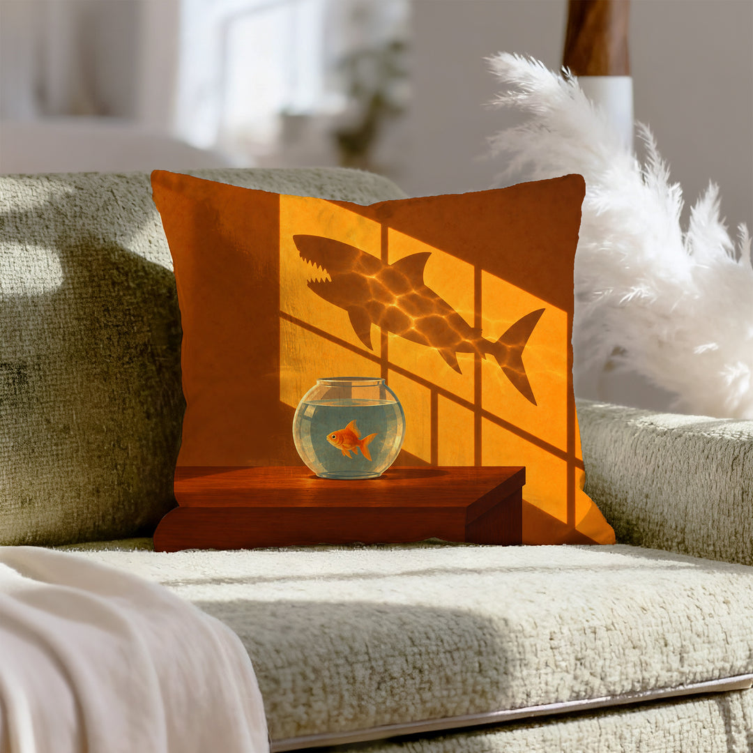 Big Ideas – Funny Office Decor with a Goldfish Casting Shadows – Pillow Cover