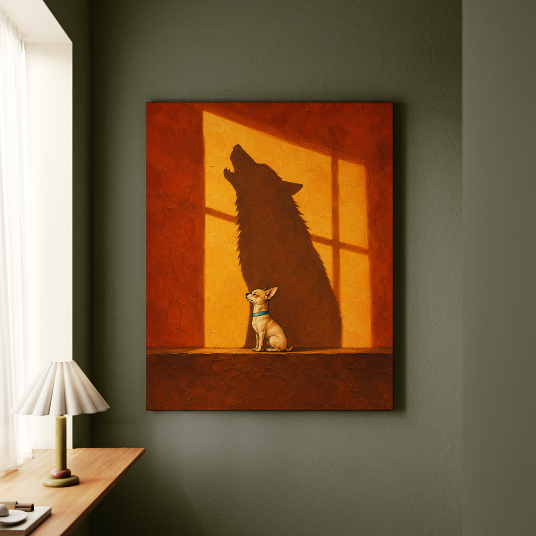The Inner Wolf – Dog Wall Art with a Tiny Sitter and a Towering Shape – Canvas Wall Art