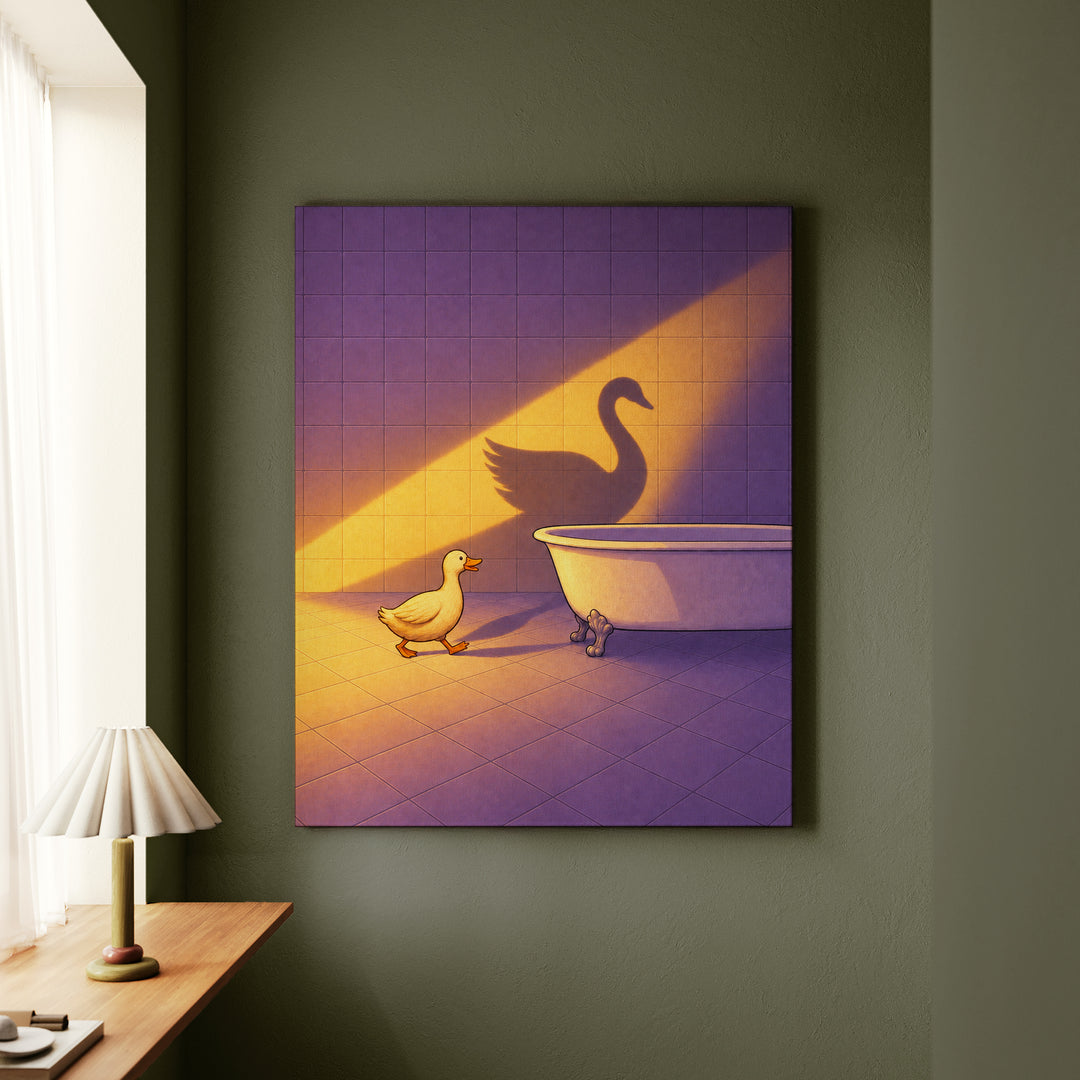 Management Material – Bathroom Wall Art with a Duck and a Clawfoot Tub – Canvas Wall Art