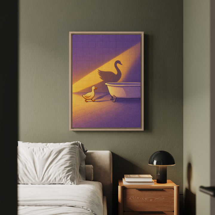 Management Material – Bathroom Wall Art with a Duck and a Clawfoot Tub – Framed Canvas Wall Art