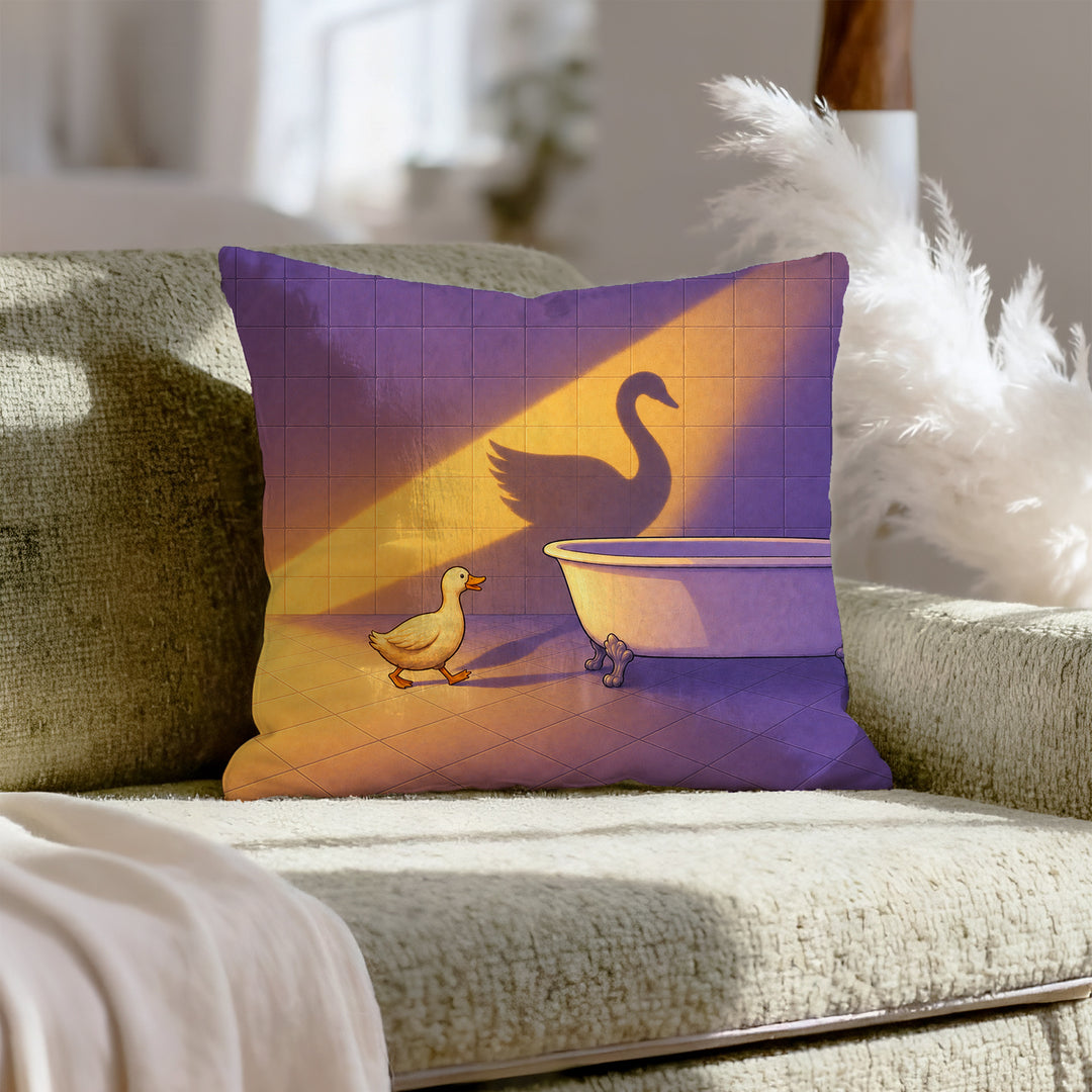 Management Material – Bathroom Decor with a Duck and a Clawfoot Tub – Throw Pillow