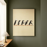 The Supply Chain – Cute Bathroom Art with Five Penguins in Profile – Canvas Wall Art