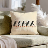 The Supply Chain – Cute Bathroom Decor with Five Penguins in Profile – Throw Pillow