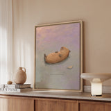 Nothing Needs Doing – Calming Wall Art with a Capybara Afloat at Dusk – Framed Canvas Wall Art