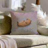 Nothing Needs Doing – Calming Decor with a Capybara Afloat at Dusk – Throw Pillow