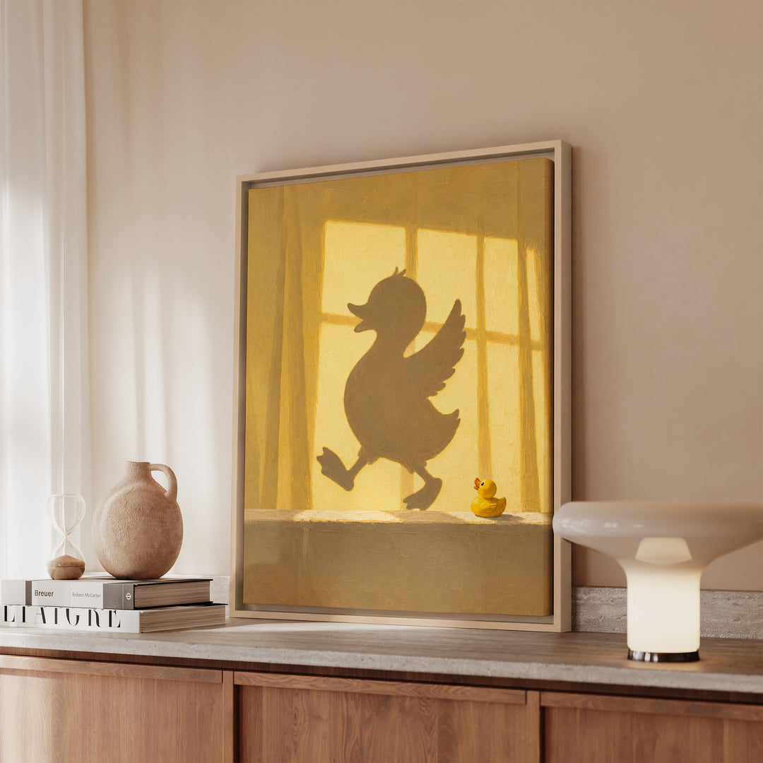 Gone Swimming – Bathroom Wall Art with a Sunlit Curtain and Cross Light – Framed Canvas Wall Art