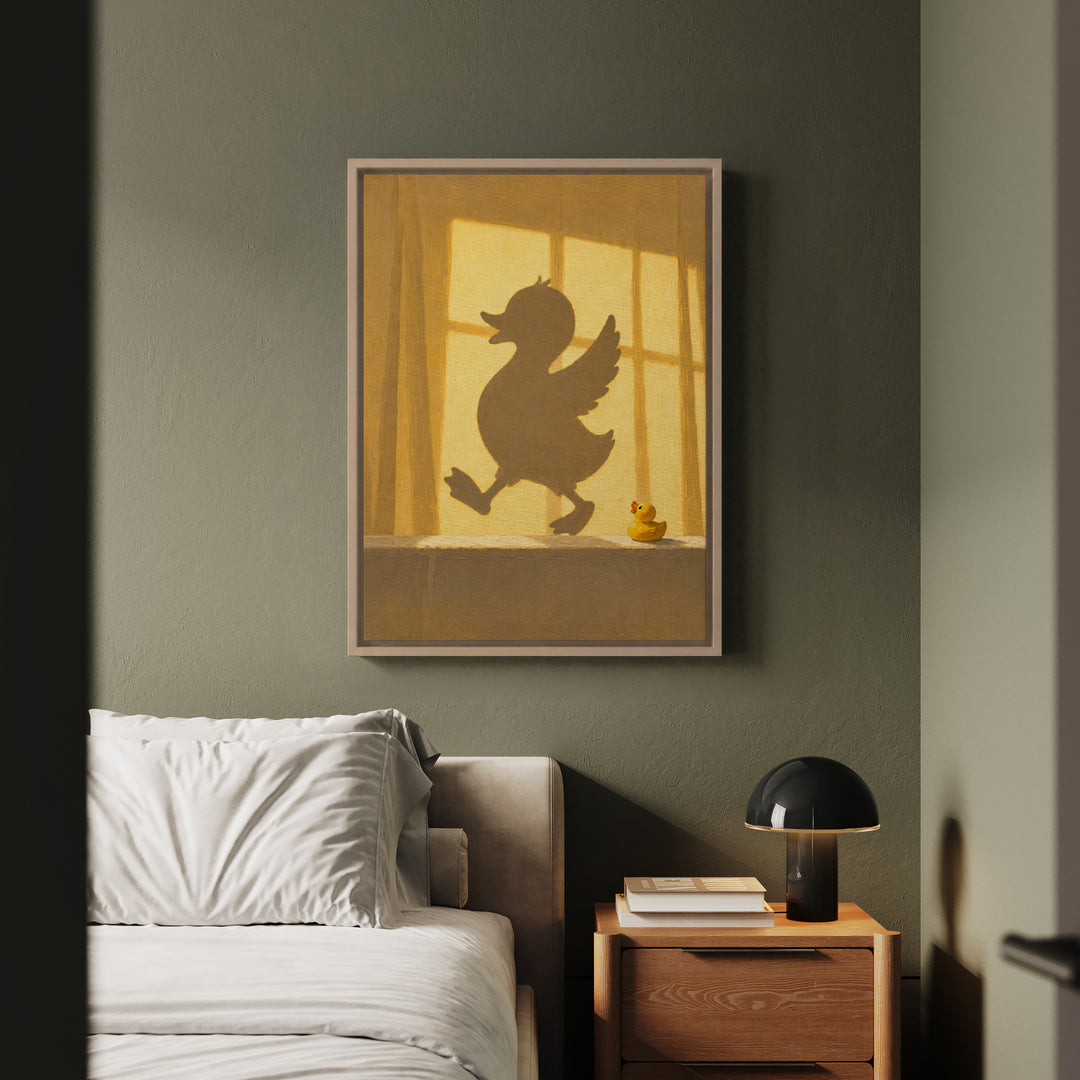Gone Swimming – Bathroom Wall Art with a Sunlit Curtain and Cross Light – Framed Canvas Wall Art