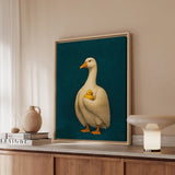 The Regent – Goose Wall Art with an Old Master Bust on Teal – Framed Canvas Wall Art