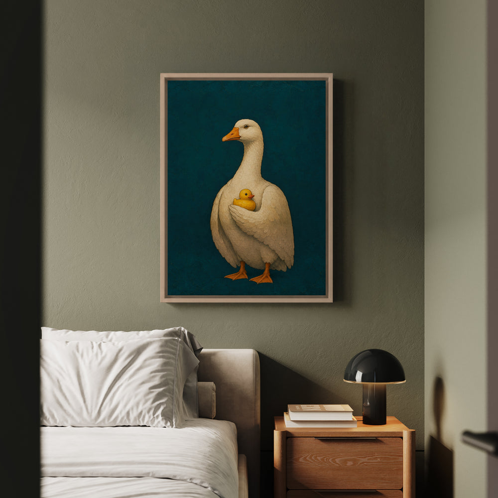 The Regent – Goose Wall Art with an Old Master Bust on Teal – Framed Canvas Wall Art