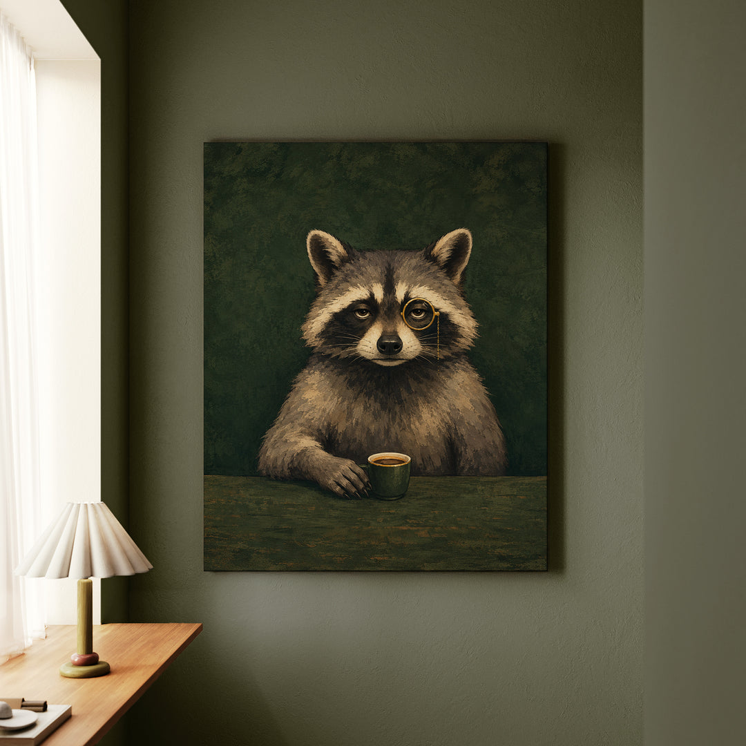 After Hours – Raccoon Art with a Dignified Half Length Portrait – Canvas Wall Art
