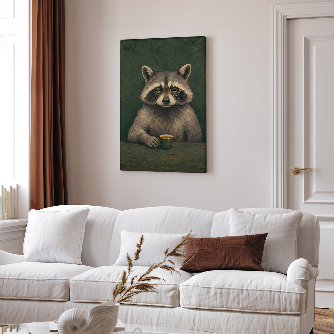 After Hours – Raccoon Art with a Dignified Half Length Portrait – Canvas Wall Art