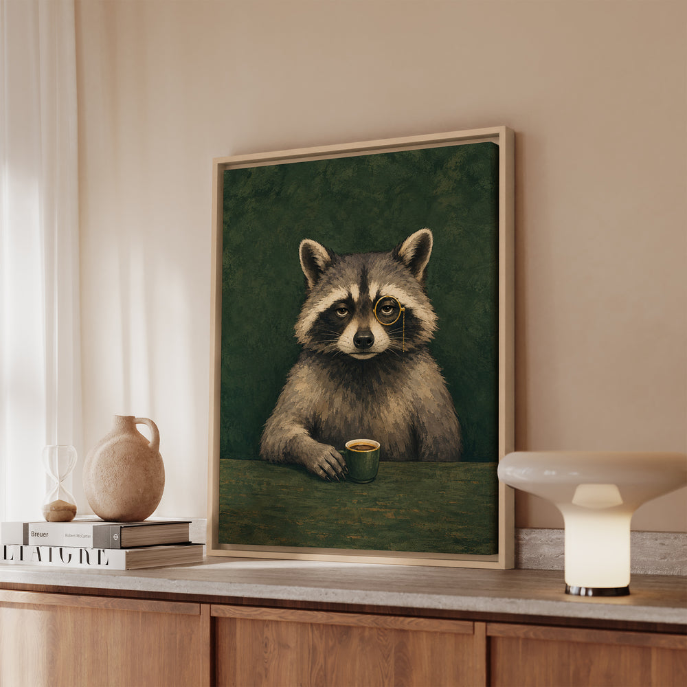 After Hours – Raccoon Art with a Dignified Half Length Portrait – Canvas / Framed Canvas