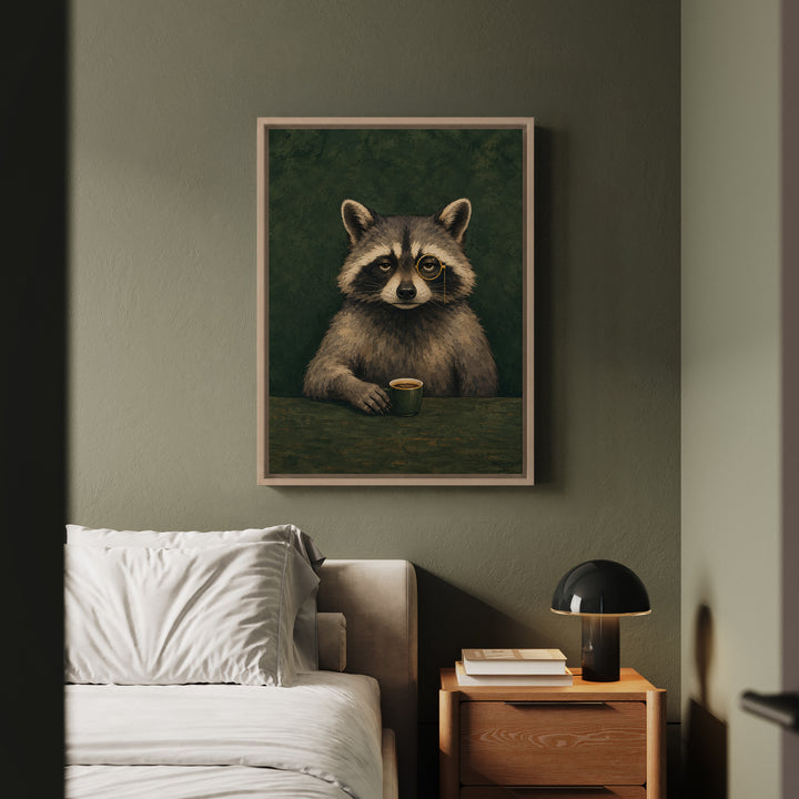 After Hours – Raccoon Art with a Dignified Half Length Portrait – Framed Canvas Wall Art