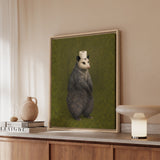 The Crown Jewel – Toilet Paper Art with a Formal Opossum on Moss Green – Framed Canvas Wall Art