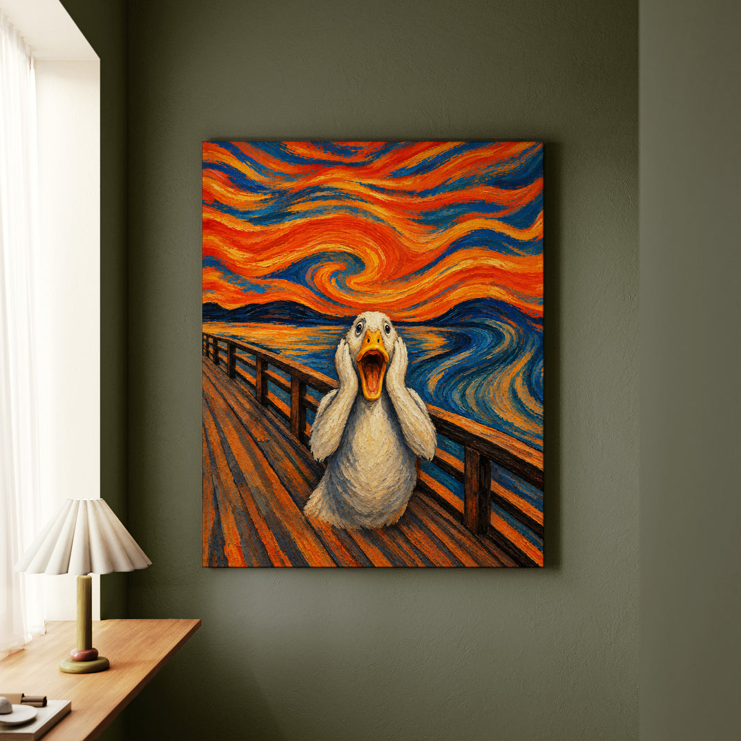 The Quack – Expressionist Art with a Swirling Orange Blue Sky – Canvas / Framed Canvas