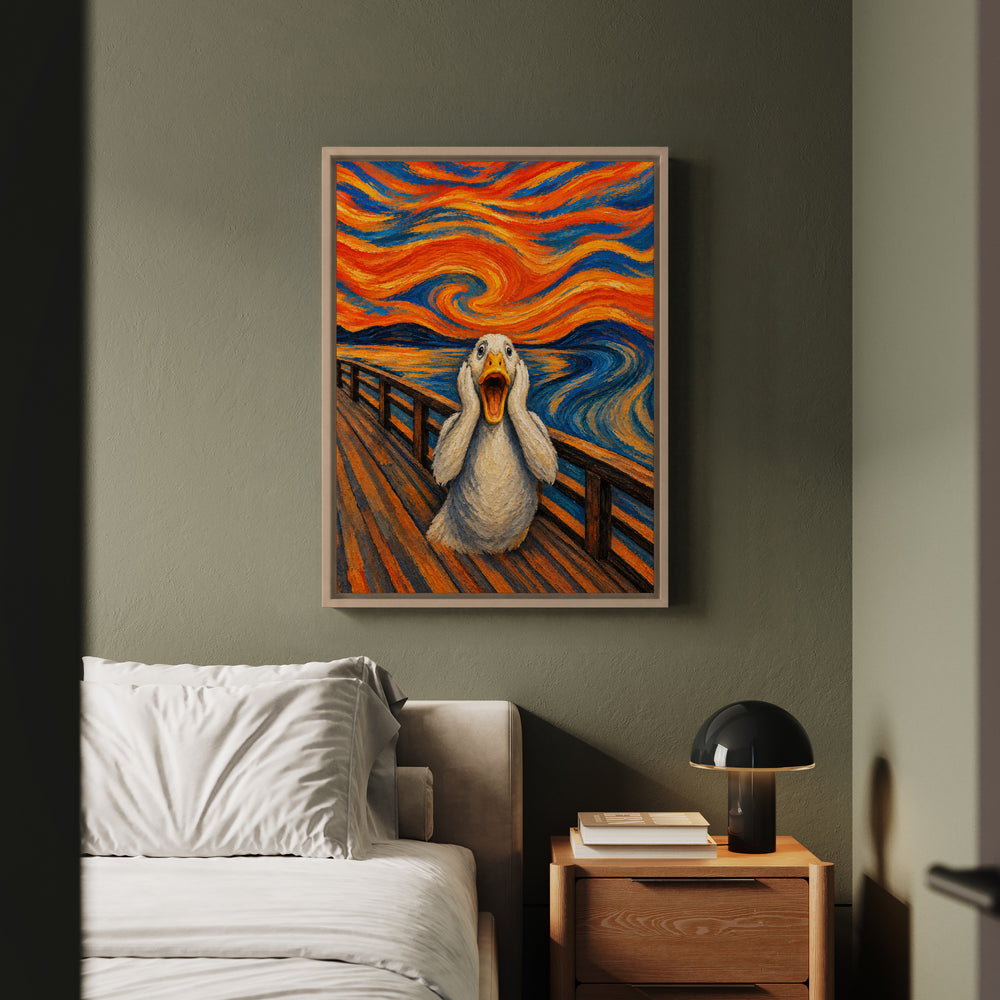 The Quack – Expressionist Art with a Swirling Orange Blue Sky – Framed Canvas Wall Art