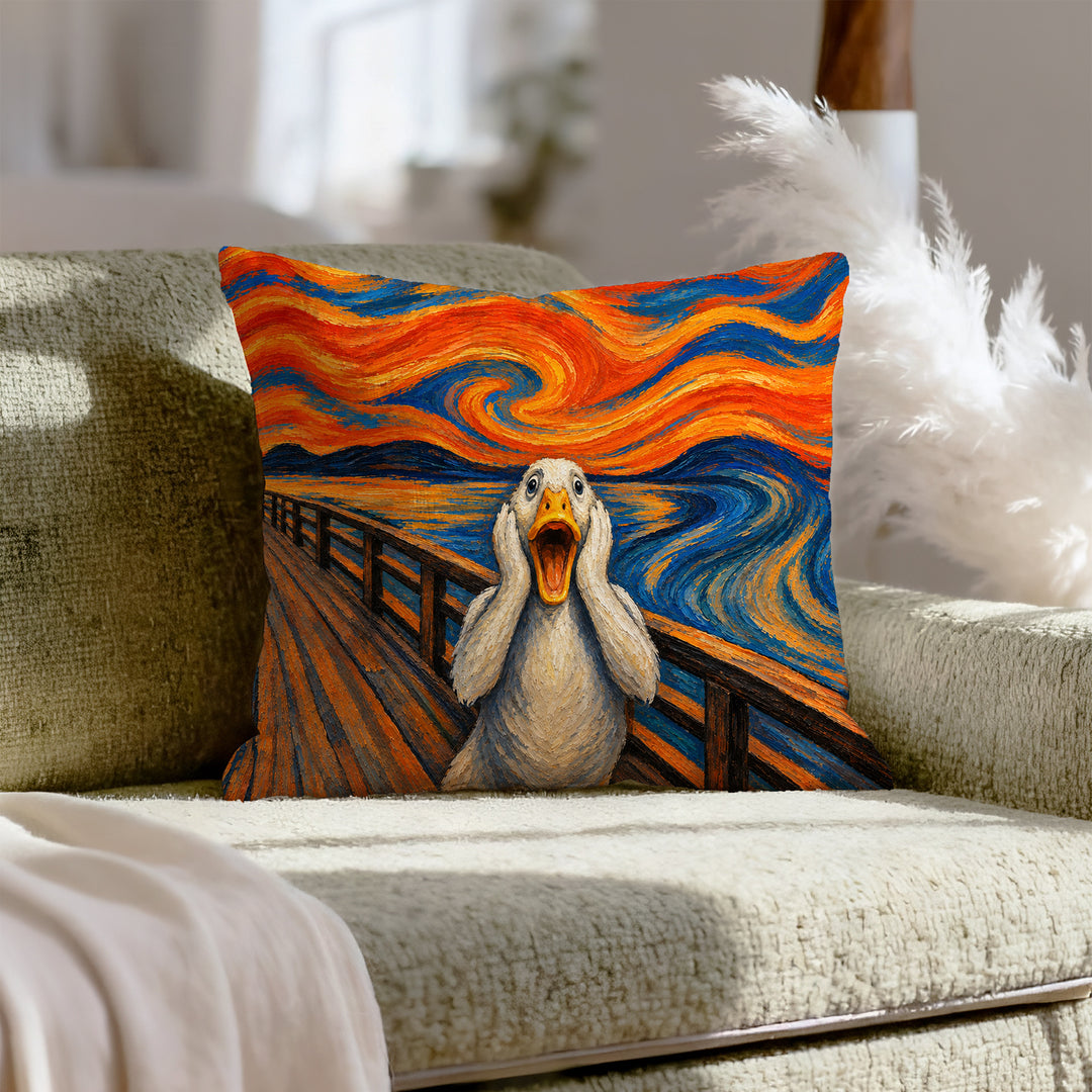 The Quack – Expressionist Decor with a Swirling Orange Blue Sky – Throw Pillow