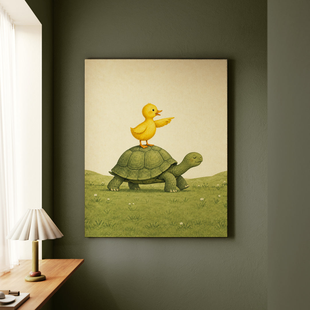 The Express – Nursery Animal Art with a Duckling on a Serene Shell – Canvas Wall Art