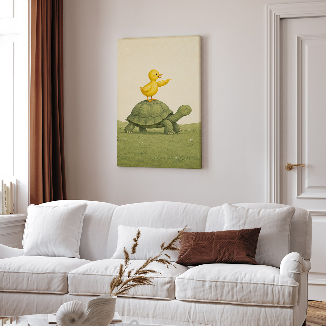 The Express – Nursery Animal Art with a Duckling on a Serene Shell – Canvas Wall Art