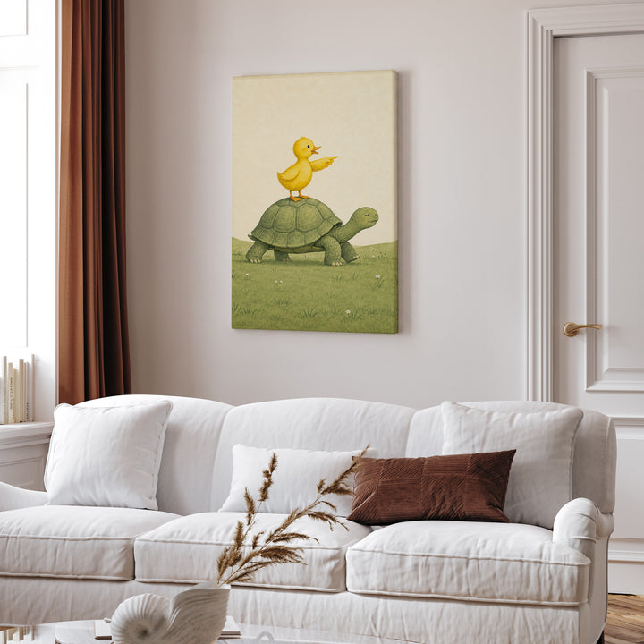 The Express – Nursery Animal Art with a Duckling on a Serene Shell – Canvas Wall Art
