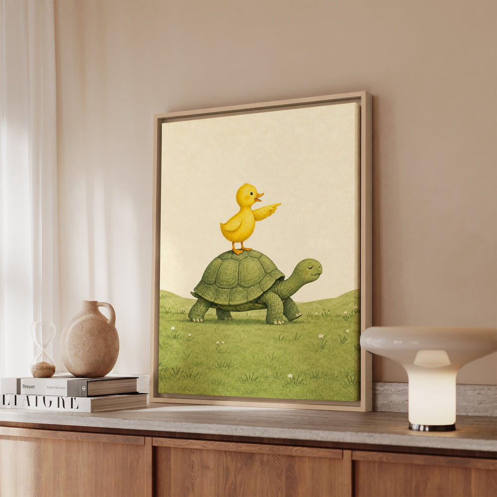 The Express – Nursery Animal Art with a Duckling on a Serene Shell – Canvas / Framed Canvas