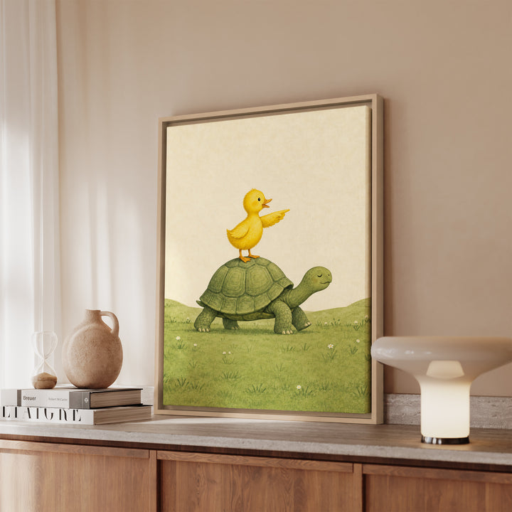 The Express – Nursery Animal Art with a Duckling on a Serene Shell – Canvas / Framed Canvas