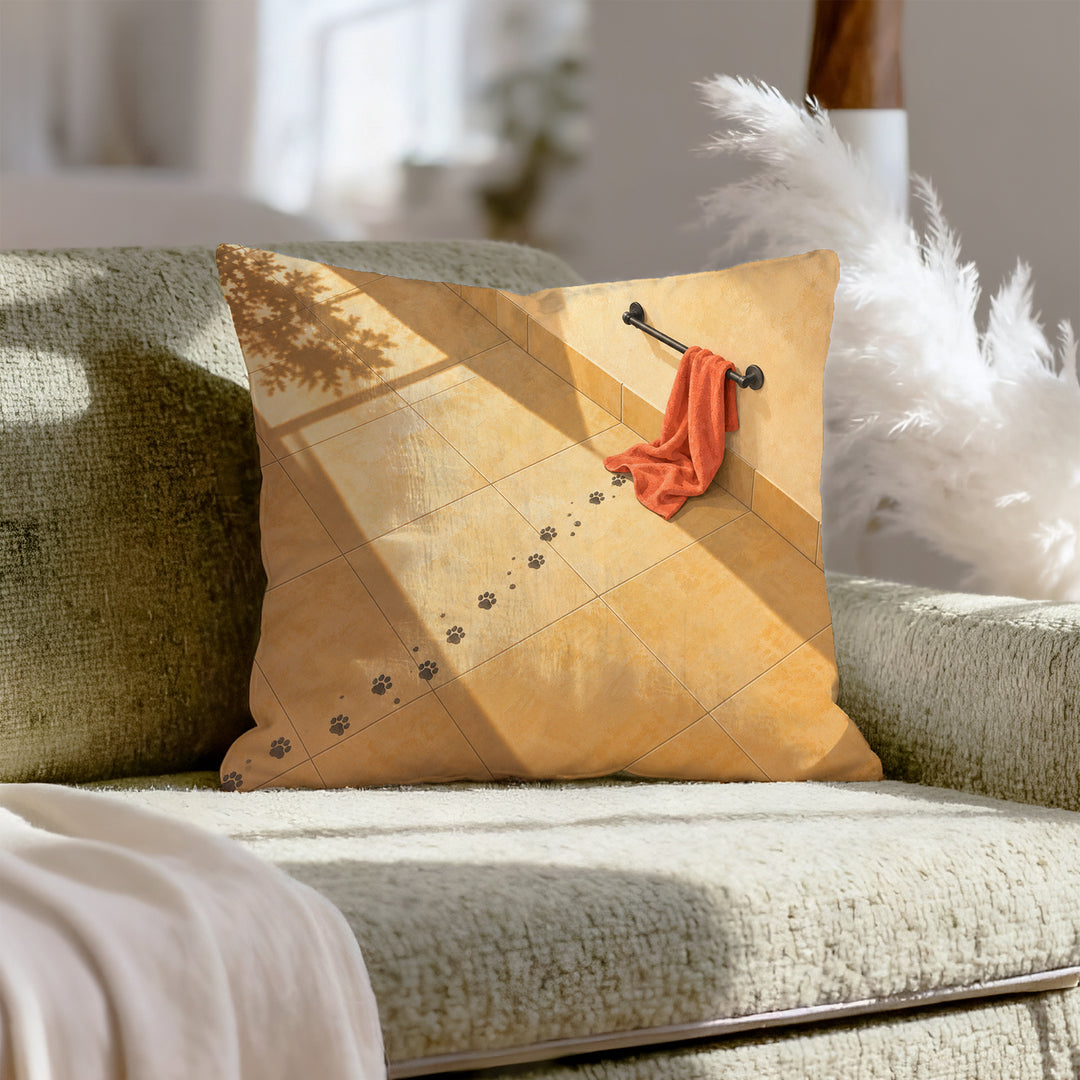 Evidence – Cat Bathroom Decor with Wet Decor Across the Tiles – Throw Pillow