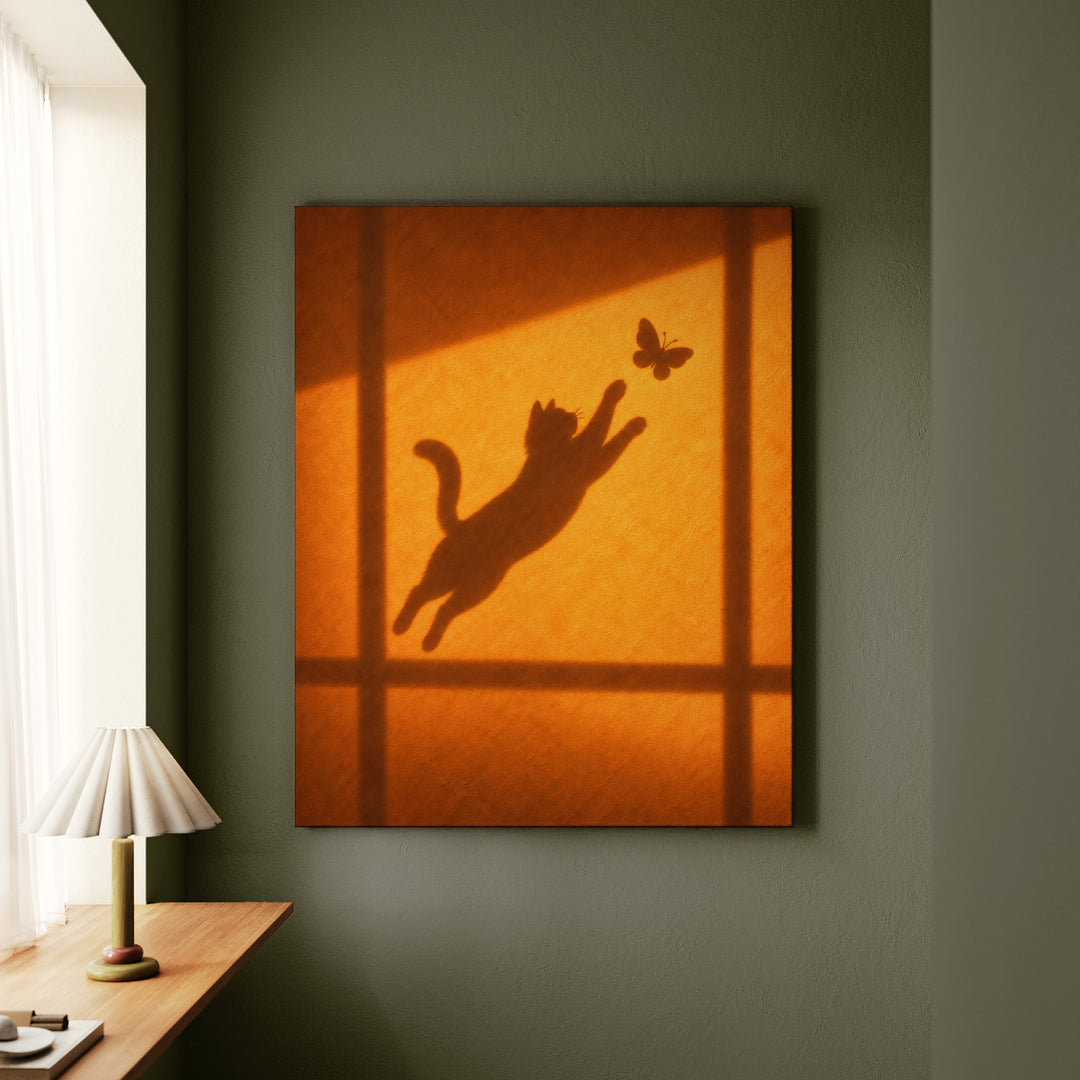 The Chase – Butterfly Wall Art with Shadow Theater on a Sunlit Wall – Canvas Wall Art