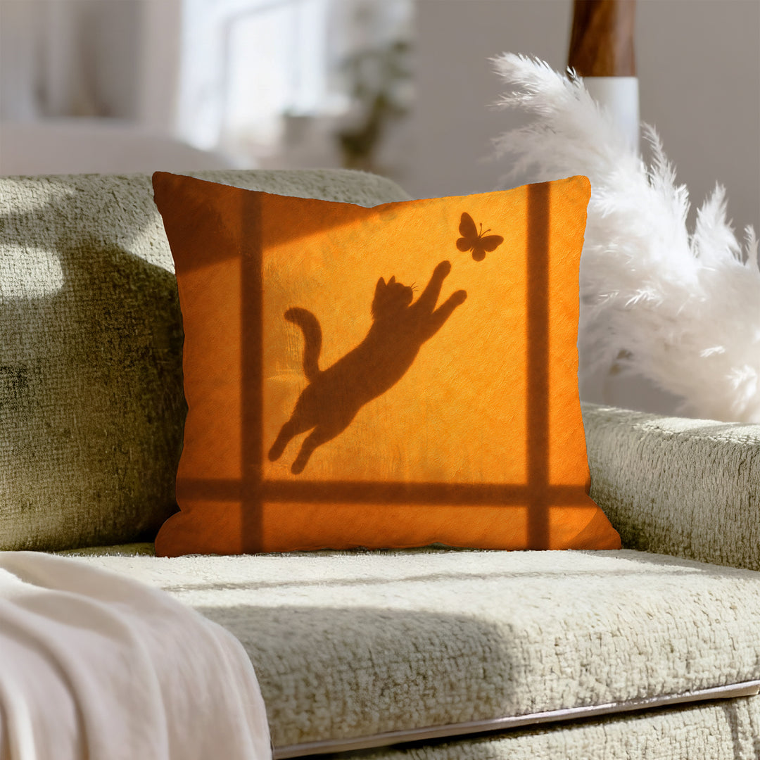 The Chase – Butterfly Decor with Shadow Theater on a Sunlit Wall – Throw Pillow