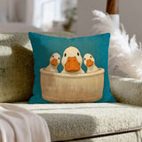 Occupied – Bathroom Decor with Three Ducks Leaning Over the Rim – Pillow Cover