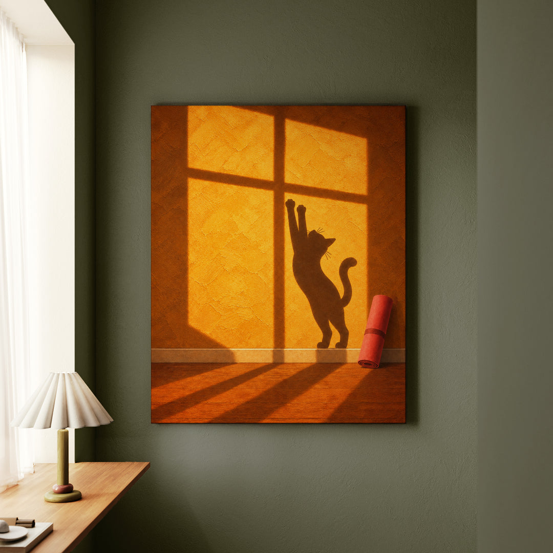 Morning Practice – Yoga Wall Art with an Amber Wall and Hard Shadows – Canvas Wall Art