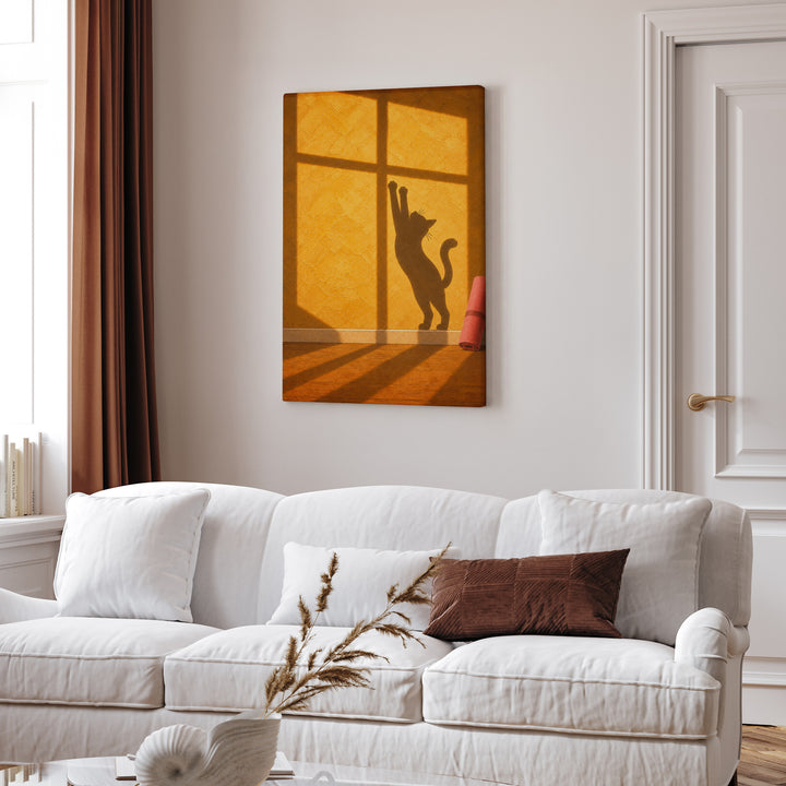 Morning Practice – Yoga Wall Art with an Amber Wall and Hard Shadows – Canvas / Framed Canvas