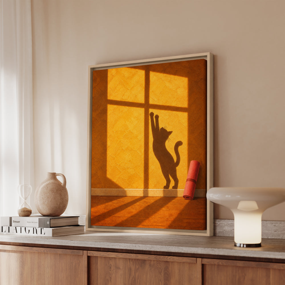 Morning Practice – Yoga Wall Art with an Amber Wall and Hard Shadows – Canvas / Framed Canvas