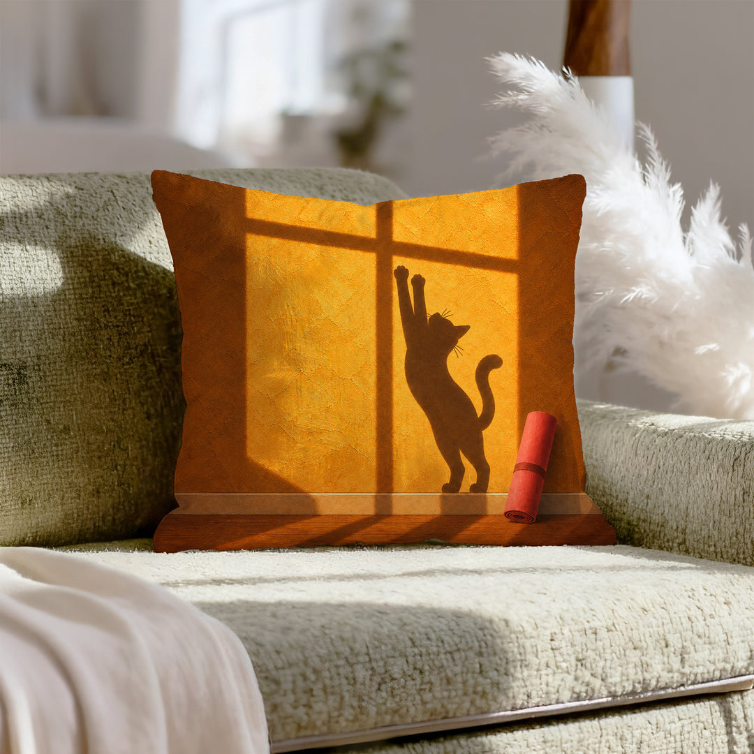 Morning Practice – Yoga Decor with an Amber Wall and Hard Shadows – Throw Pillow