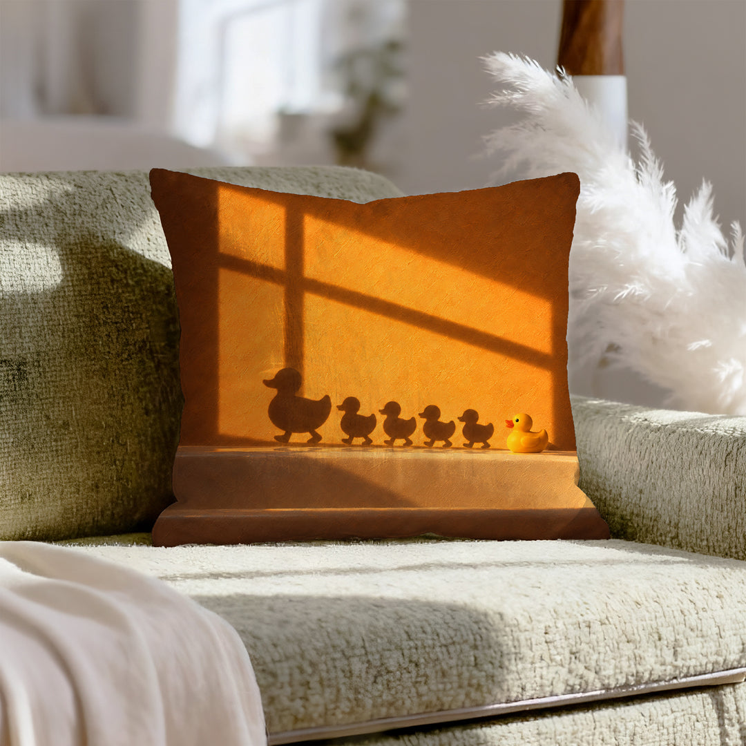 Rush Hour – Duck Bathroom Decor with an Amber Wall and Cross Light – Throw Pillow