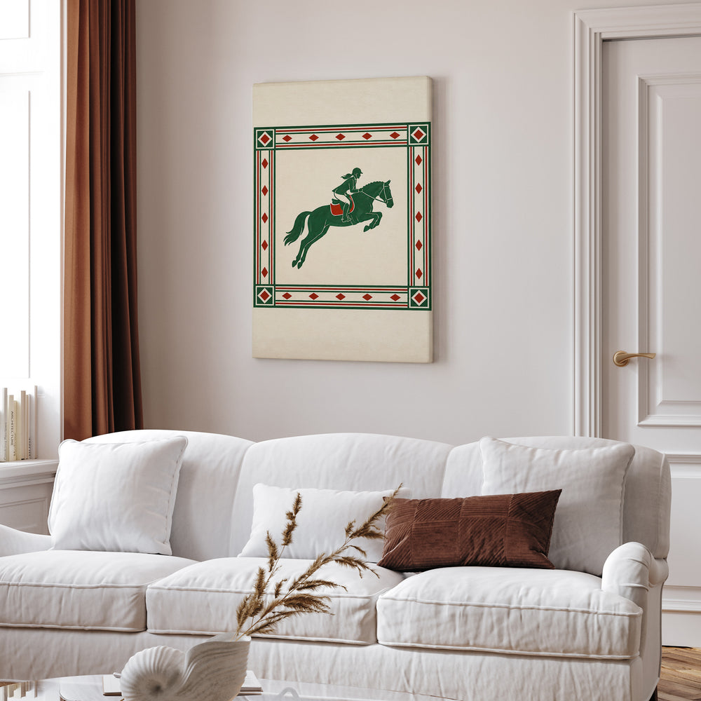 The Steeplechase – Equestrian Decor with an Elegant Silhouette Mid Jump – Canvas Wall Art