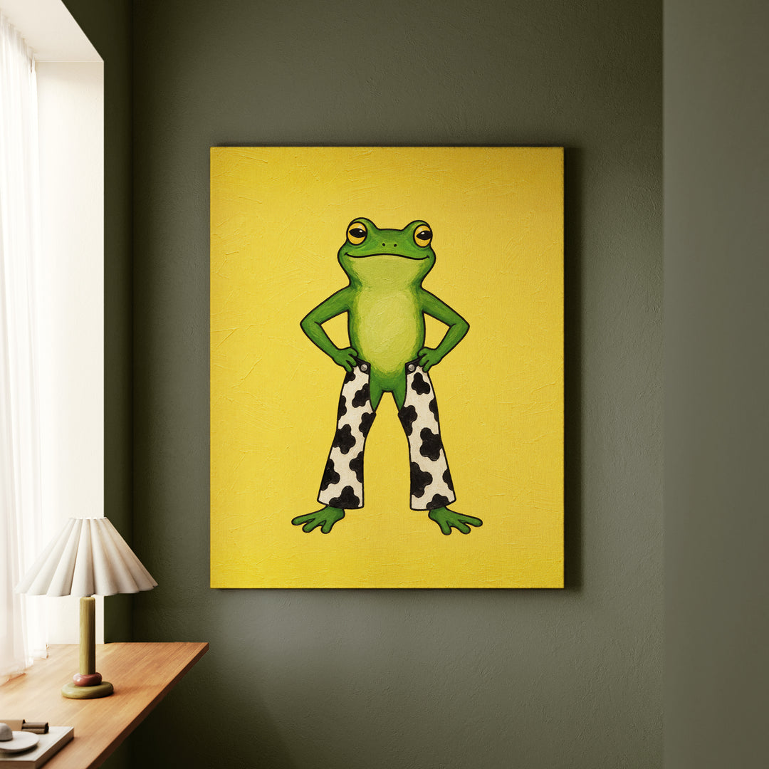 Ranch Dressing – Cowgirl Wall Art with a Frog on Butter Yellow – Canvas Wall Art
