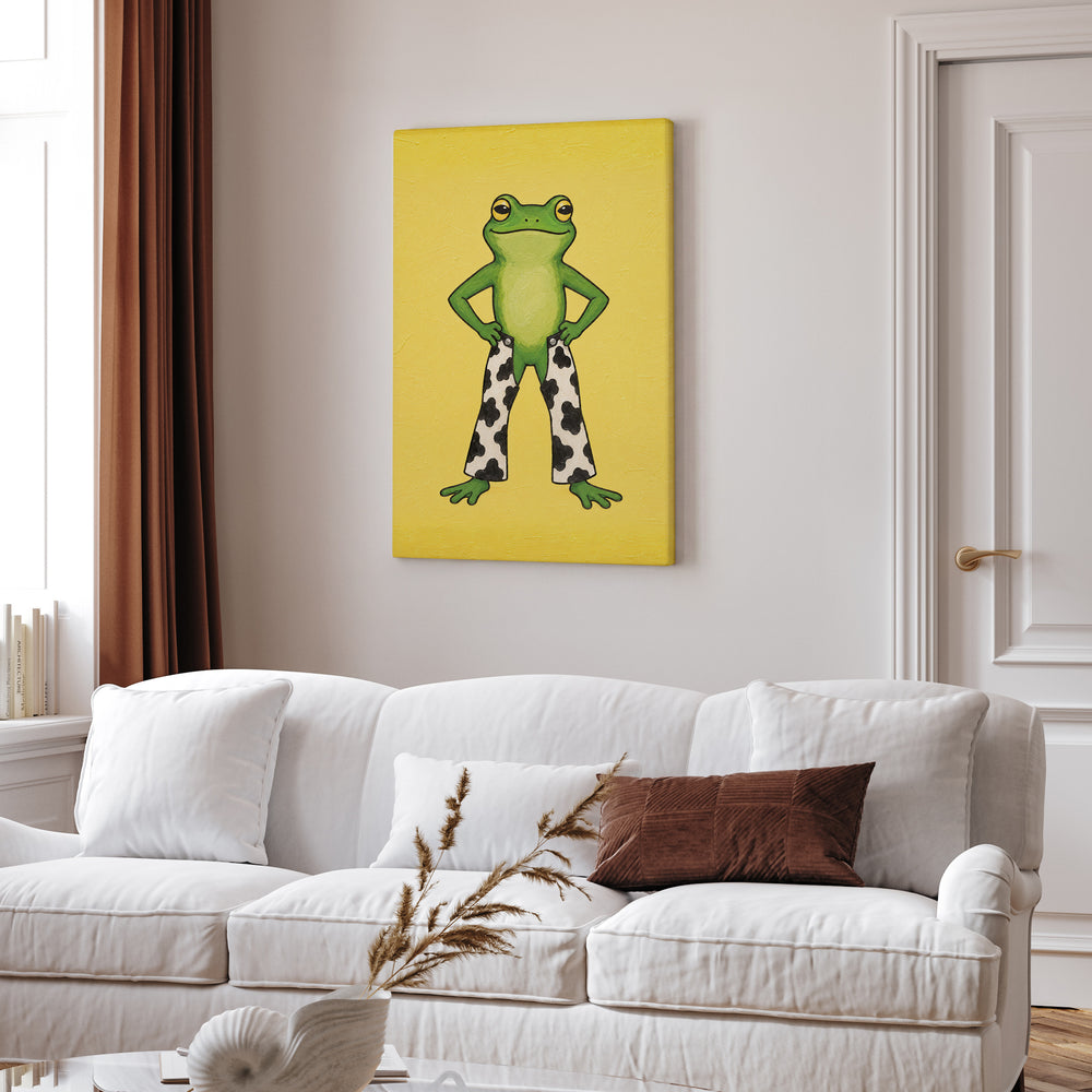 Ranch Dressing – Cowgirl Wall Art with a Frog on Butter Yellow – Canvas Wall Art
