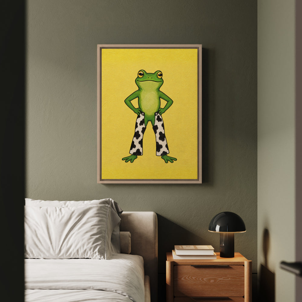 Ranch Dressing – Cowgirl Wall Art with a Frog on Butter Yellow – Framed Canvas Wall Art