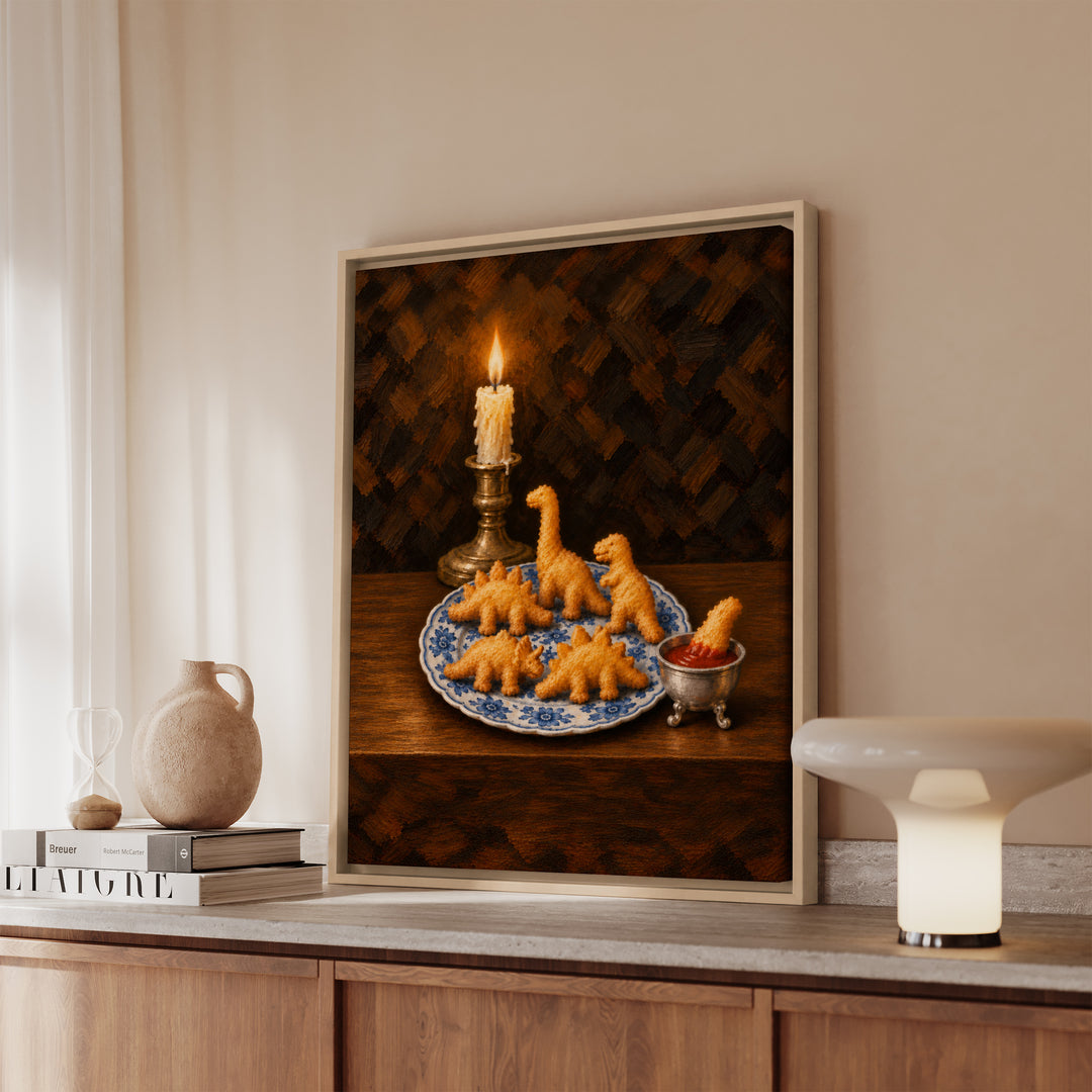 Still Life With Nuggets – Still Life Art with a Delft Bowl and Candlelight – Framed Canvas Wall Art