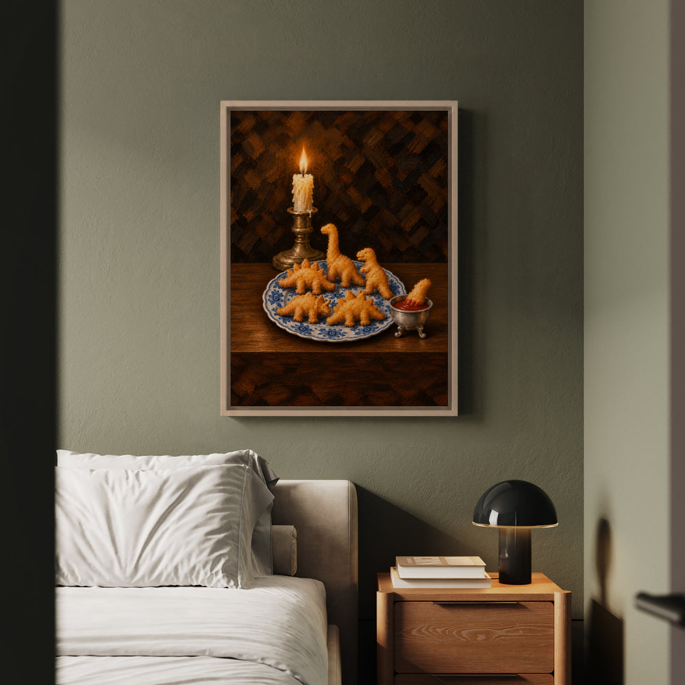 Still Life With Nuggets – Still Life Art with a Delft Bowl and Candlelight – Framed Canvas Wall Art