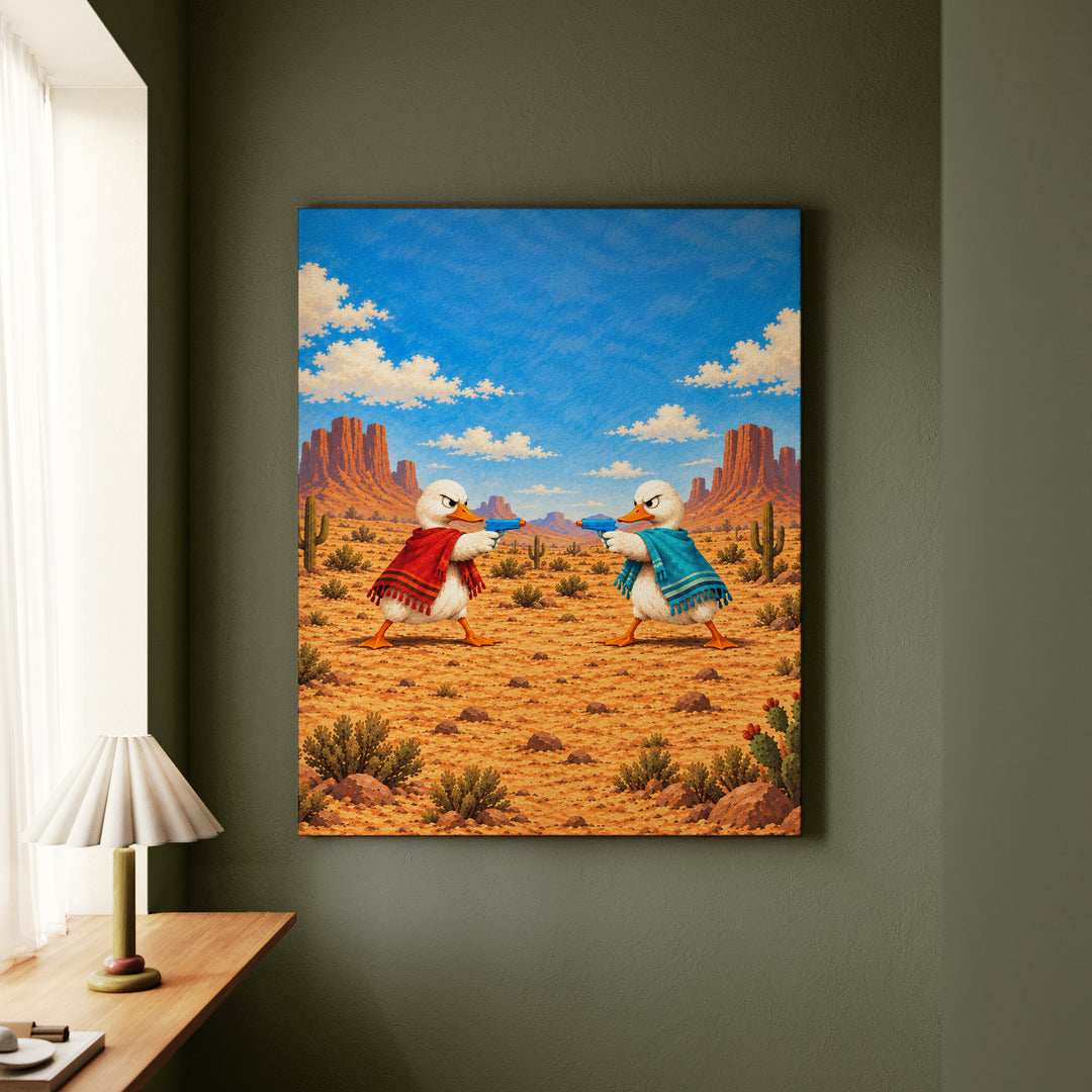High Noon – Western Wall Art with a Gunslinger in a Tiny Poncho – Canvas