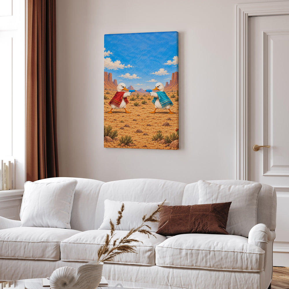 High Noon – Western Wall Art with a Gunslinger in a Tiny Poncho – Canvas