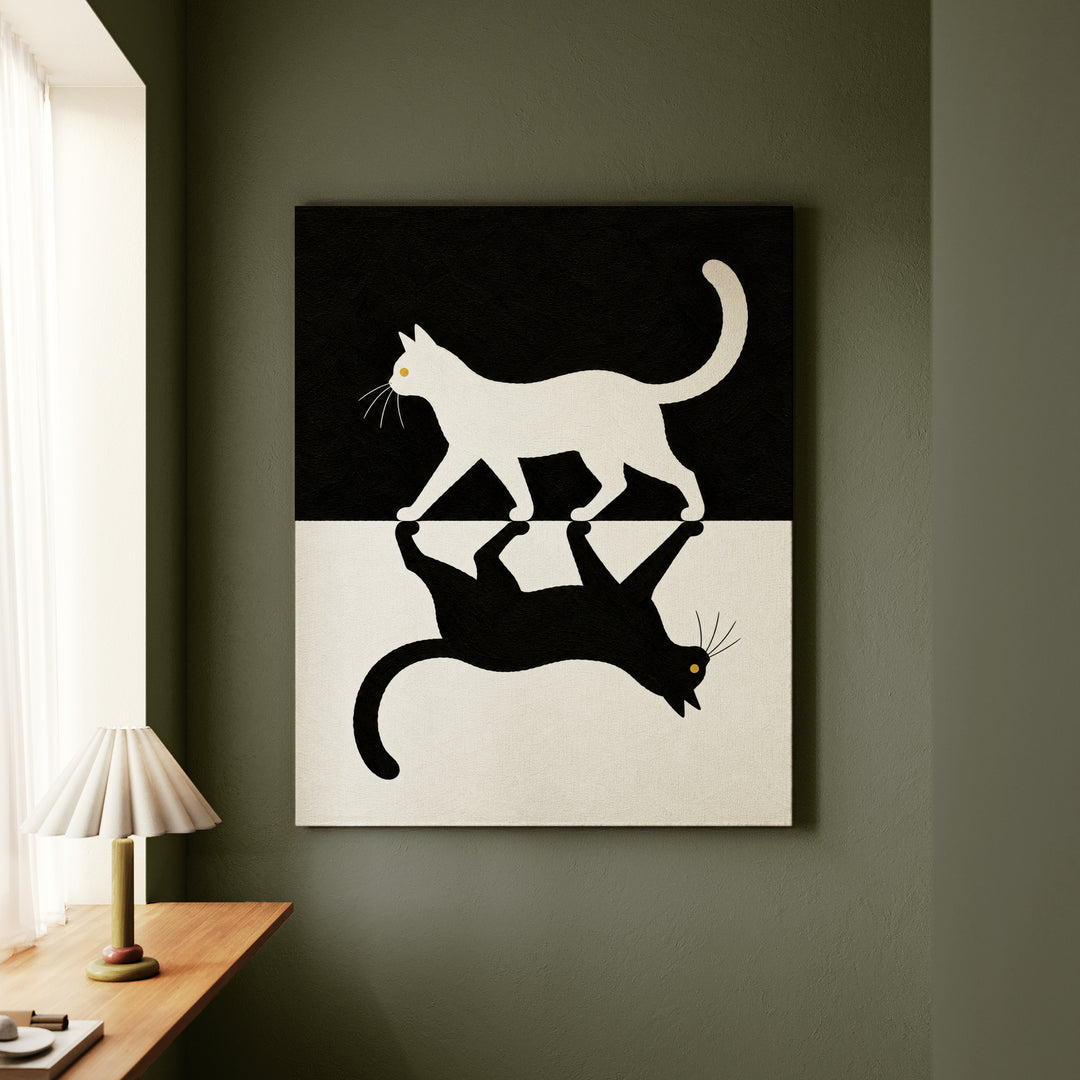Night & Day – Cat Wall Art with a Split Black and White Canvas – Canvas Wall Art