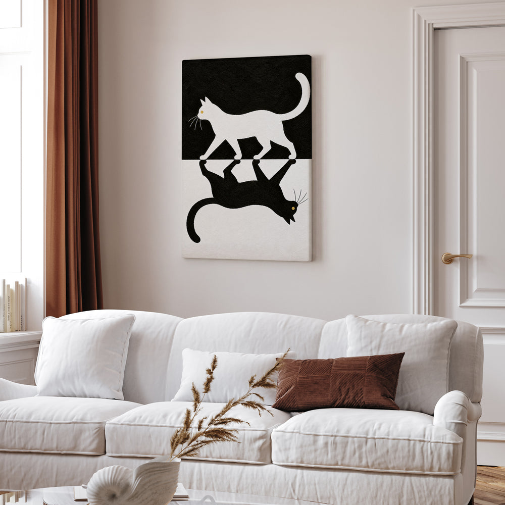 Night & Day – Cat Wall Art with a Split Black and White Canvas – Canvas Wall Art