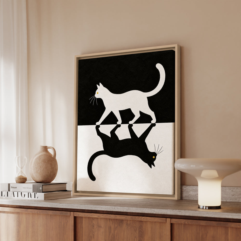 Night & Day – Cat Wall Art with a Split Black and White Canvas – Canvas / Framed Canvas