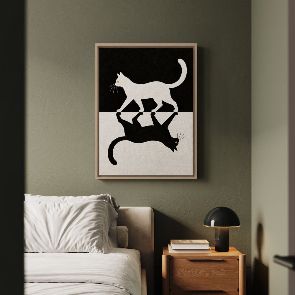 Night & Day – Cat Wall Art with a Split Black and White Canvas – Framed Canvas Wall Art
