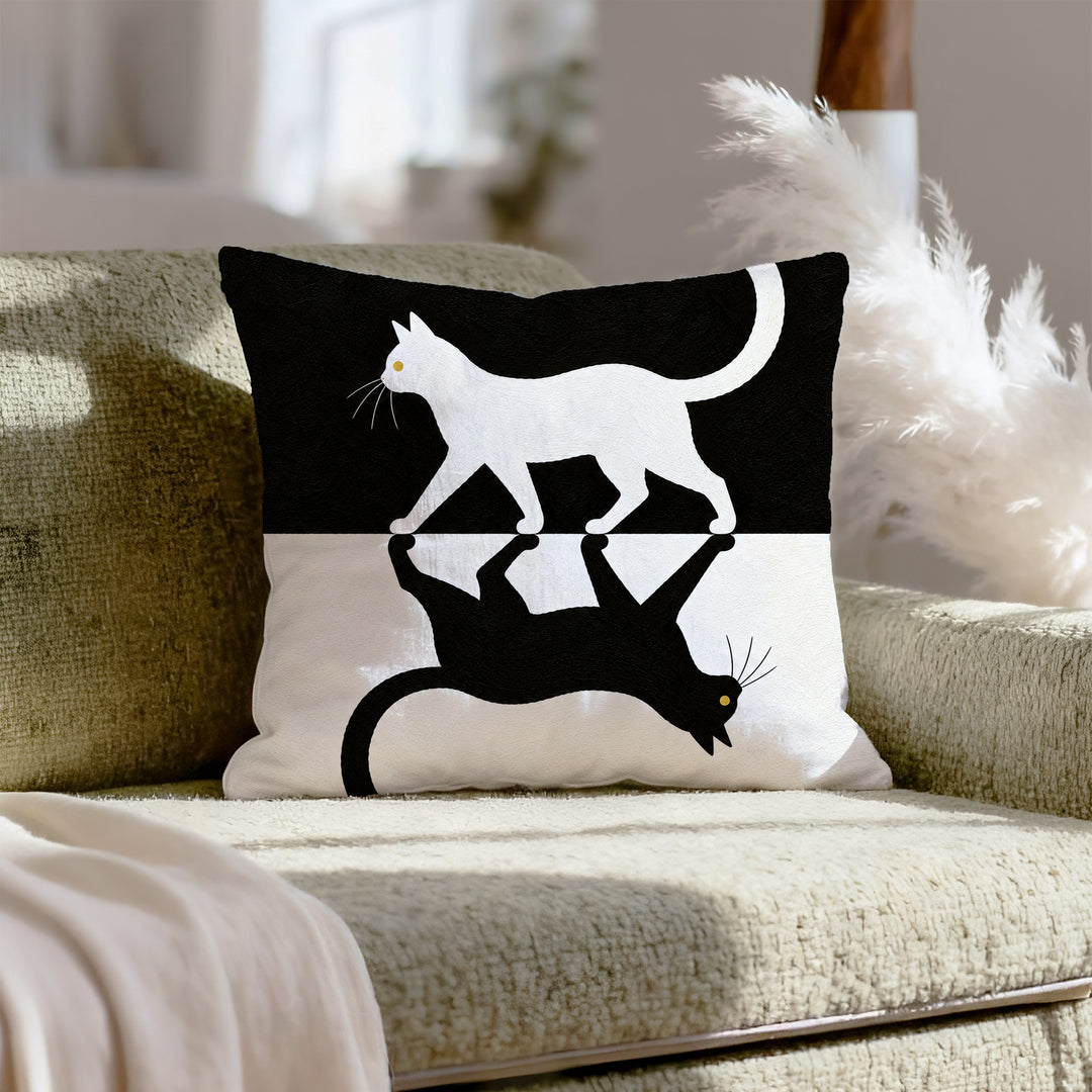 Night & Day – Cat Wall Art with a Split Black and White Canvas – Pillow / Cover